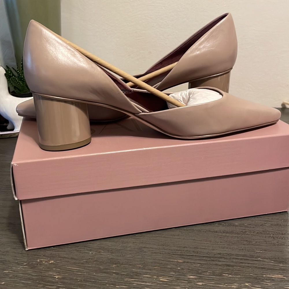 Franco Sarto |Taupe Rita Leather D'Orsay Pump Women size 9.5 Block Heel